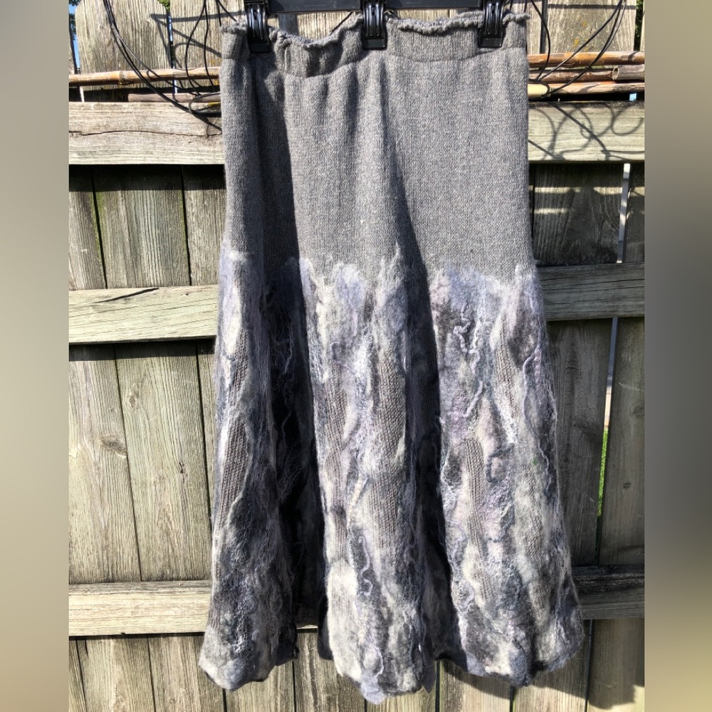 Handmade Gray Nuno Felt Wool and Knit A-Line Maxi Skirt